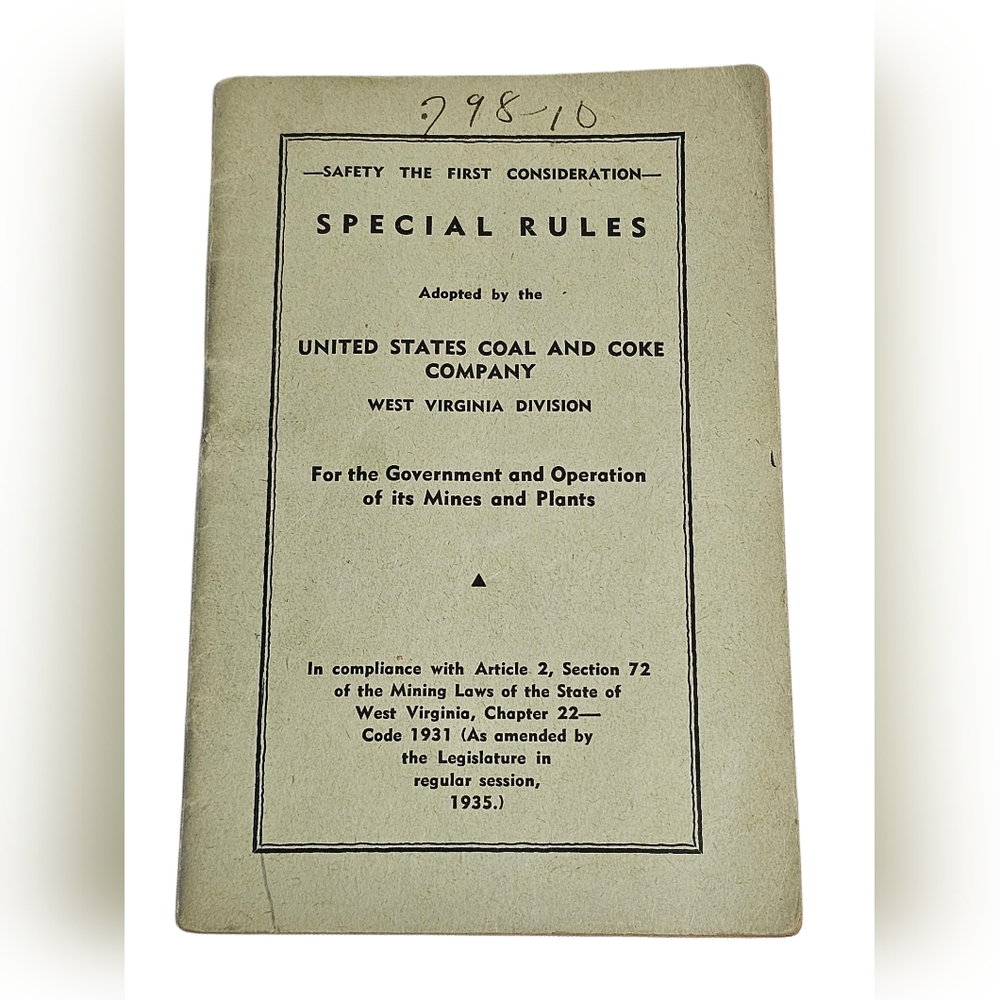1935 Safety Special Rules United States Coal & Coke West Virginia Mines & Plants